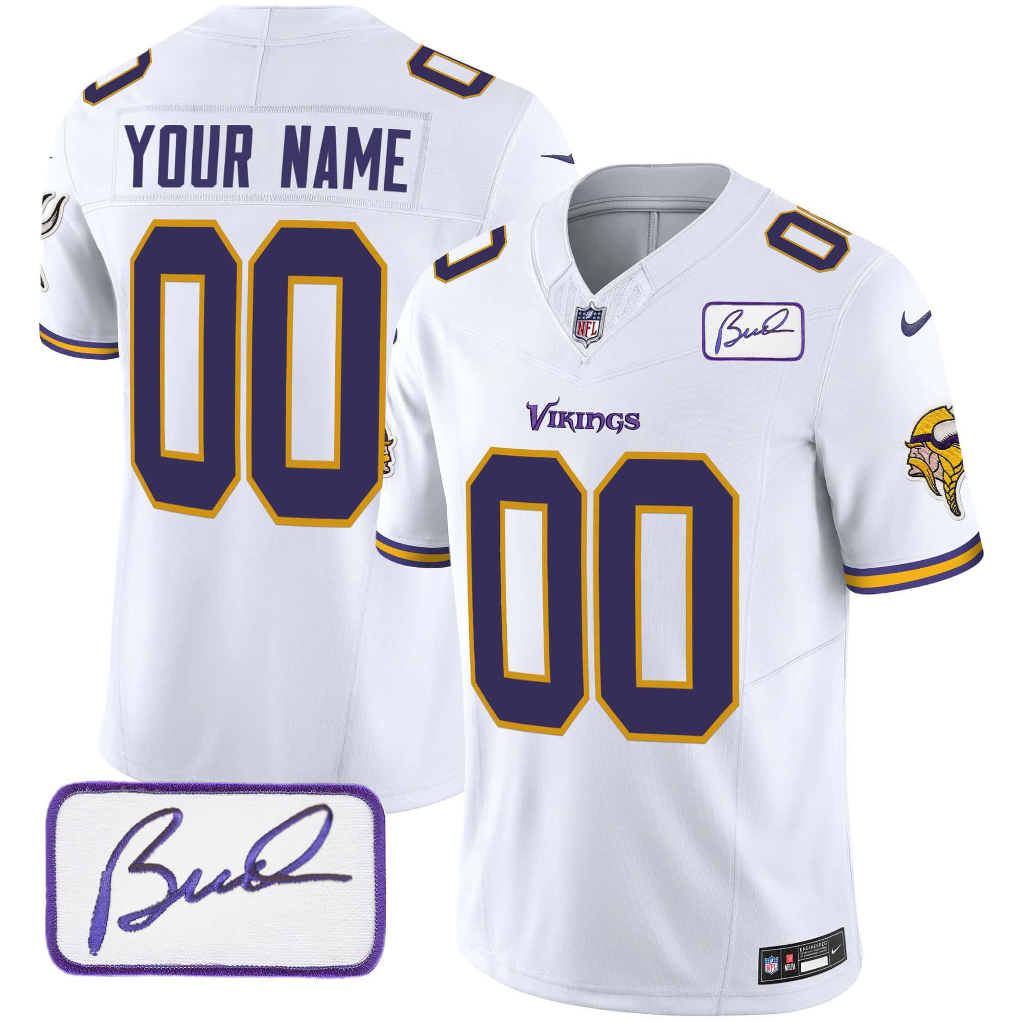 Men Minnesota Vikings White 2024 Nike Bud Grant Patch Classic Limited Custom NFL Jersey style 2->customized nfl jersey->Custom Jersey